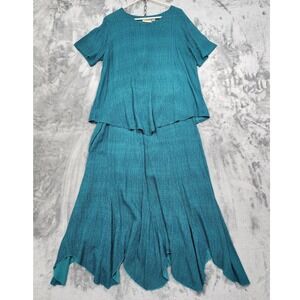 Vintage Serendipity Maui Top Skirt Set Womens M/L Blue Rayon Hanky Hem‎ Boho